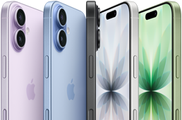 iPhone 17, voorkant, achterkant en zijkant, vijf kleuren: Zwart, Lavendel, Nevelblauw, Saliegroen en Wit.