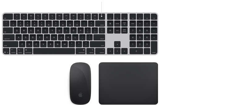 Magic-accessories: zwart Magic Keyboard met Touch ID, zwarte Magic Mouse en zwarte Magic Trackpad