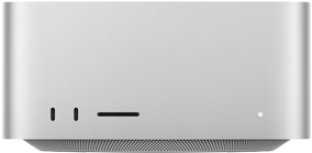 Vooraanzicht van Mac Studio met twee USB‑C-poorten en sleuf voor SDXC-kaart